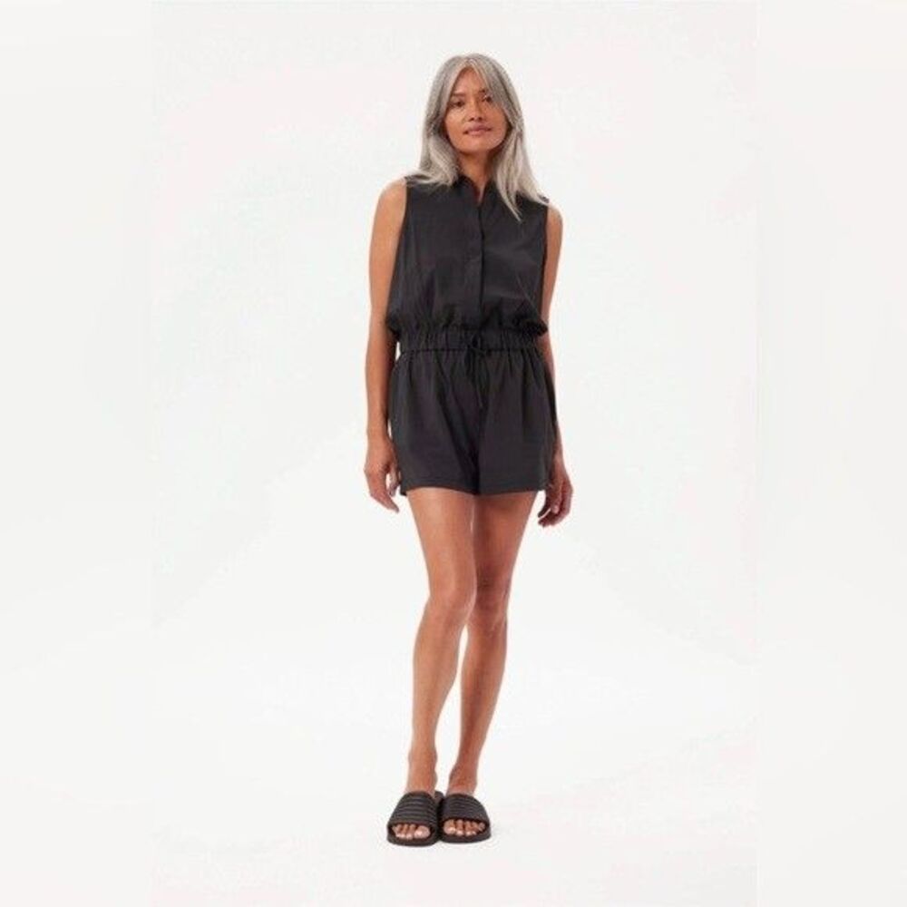 Girlfriend Collective Stretch Woven Athletic Romper Black Size XXL $92